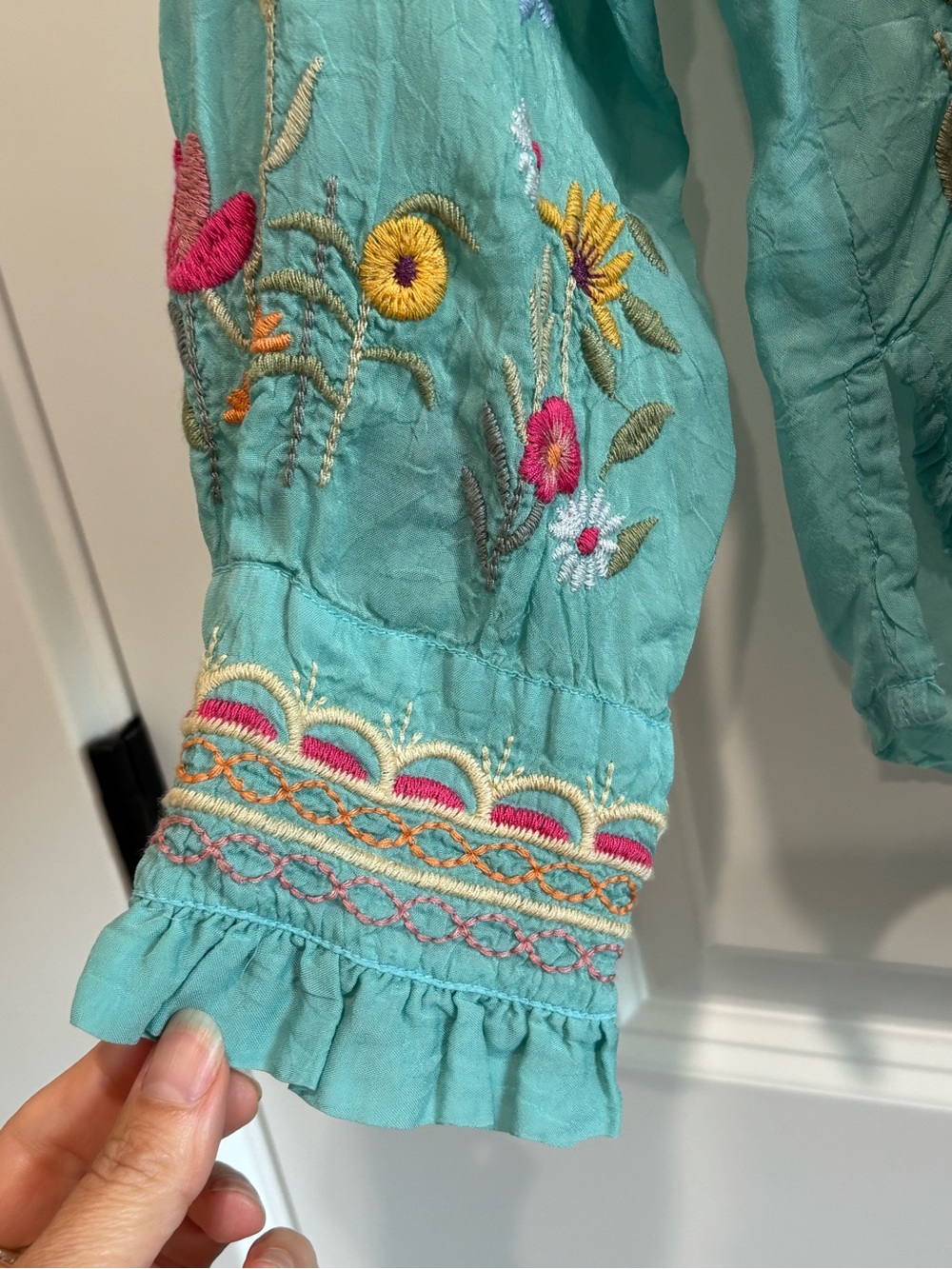 Johnny Was Turquoise Embroidered Button-Front Shirt - Picture 4 of 9